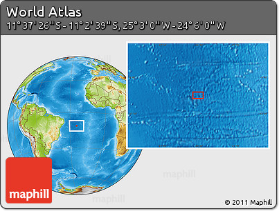Physical Location Map of the Area around 11° 20' 3" S, 24° 34' 30" W