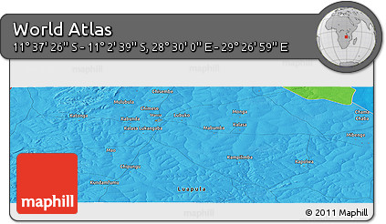 Political Panoramic Map of the Area around 11° 20' 3" S, 28° 58' 30" E