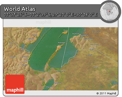 Satellite 3D Map of the Area around 11° 20' 3" S, 29° 49' 30" E