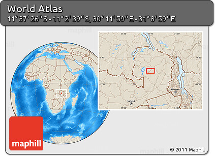 Shaded Relief Location Map of the Area around 11° 20' 3" S, 30° 40' 29" E