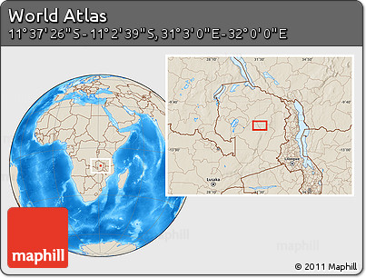 Shaded Relief Location Map of the Area around 11° 20' 3" S, 31° 31' 29" E