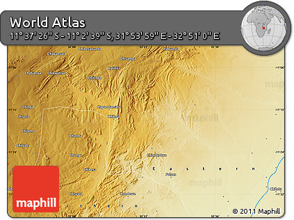 Physical Map of the Area around 11° 20' 3" S, 32° 22' 30" E