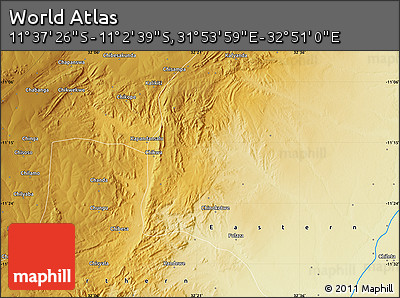 Physical Map of the Area around 11° 20' 3" S, 32° 22' 30" E