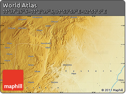 Physical Map of the Area around 11° 20' 3" S, 32° 22' 30" E