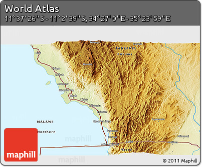 Physical 3D Map of the Area around 11° 20' 3" S, 34° 55' 29" E