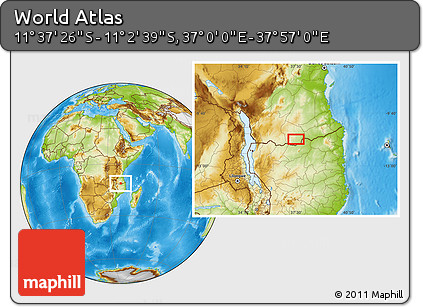 Physical Location Map of the Area around 11° 20' 3" S, 37° 28' 30" E
