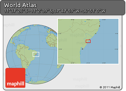 Savanna Style Location Map of the Area around 11° 20' 3" S, 37° 19' 30" W