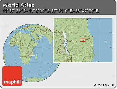 Savanna Style Location Map of the Area around 11° 20' 3" S, 38° 19' 30" E