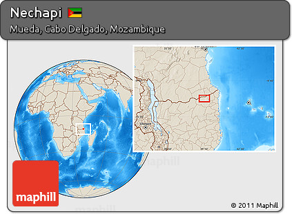 Shaded Relief Location Map of Nechapi