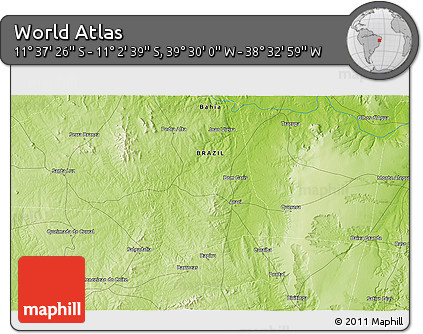 Physical 3D Map of the Area around 11° 20' 3" S, 39° 1' 29" W