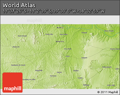 Physical 3D Map of the Area around 11° 20' 3" S, 39° 1' 29" W