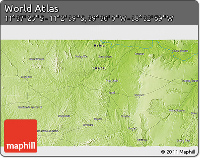 Physical 3D Map of the Area around 11° 20' 3" S, 39° 1' 29" W