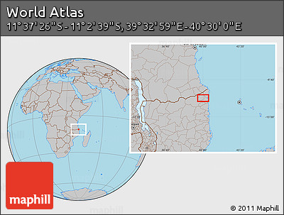 Gray Location Map of the Area around 11° 20' 3" S, 40° 1' 29" E