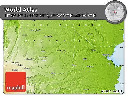 Physical Map of the Area around 11° 20' 3" S, 40° 1' 29" E