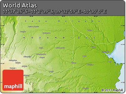 Physical Map of the Area around 11° 20' 3" S, 40° 1' 29" E