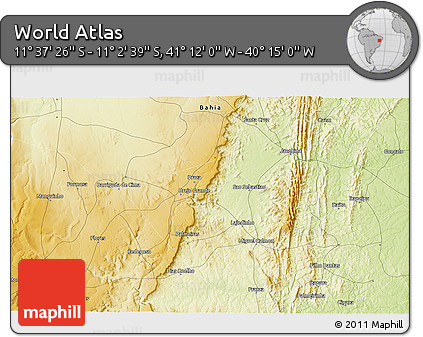 Physical 3D Map of the Area around 11° 20' 3" S, 40° 43' 30" W