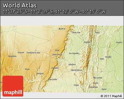 Physical 3D Map of the Area around 11° 20' 3" S, 40° 43' 30" W