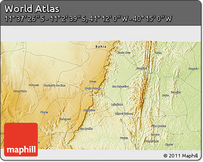 Physical 3D Map of the Area around 11° 20' 3" S, 40° 43' 30" W