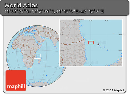 Gray Location Map of the Area around 11° 20' 3" S, 41° 43' 30" E