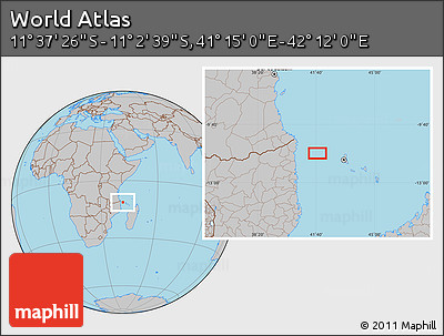 Gray Location Map of the Area around 11° 20' 3" S, 41° 43' 30" E