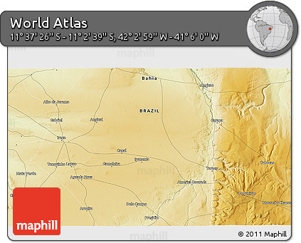 Physical 3D Map of the Area around 11° 20' 3" S, 41° 34' 30" W