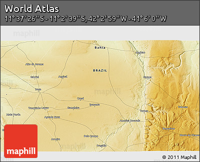 Physical 3D Map of the Area around 11° 20' 3" S, 41° 34' 30" W