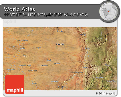 Satellite 3D Map of the Area around 11° 20' 3" S, 41° 34' 30" W