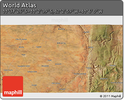 Satellite 3D Map of the Area around 11° 20' 3" S, 41° 34' 30" W