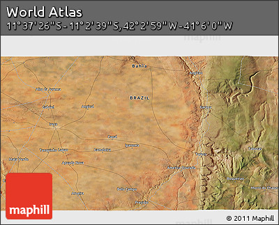 Satellite 3D Map of the Area around 11° 20' 3" S, 41° 34' 30" W