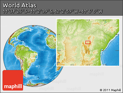 Physical Location Map of the Area around 11° 20' 3" S, 41° 34' 30" W
