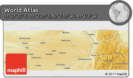 Physical Panoramic Map of the Area around 11° 20' 3" S, 41° 34' 30" W