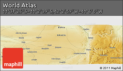 Physical Panoramic Map of the Area around 11° 20' 3" S, 41° 34' 30" W
