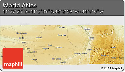 Physical Panoramic Map of the Area around 11° 20' 3" S, 41° 34' 30" W