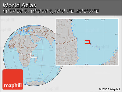 Gray Location Map of the Area around 11° 20' 3" S, 42° 34' 30" E