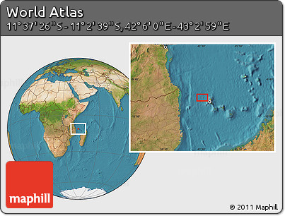 Satellite Location Map of the Area around 11° 20' 3" S, 42° 34' 30" E