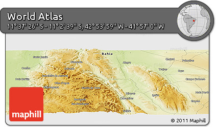 Physical Panoramic Map of the Area around 11° 20' 3" S, 42° 25' 29" W