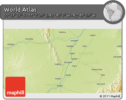 Physical 3D Map of the Area around 11° 20' 3" S, 43° 16' 29" W