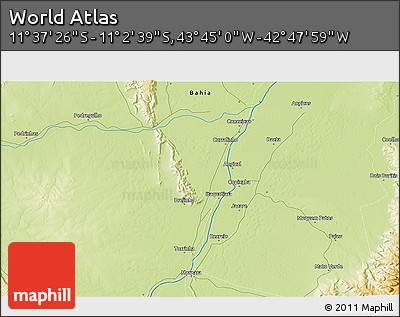 Physical 3D Map of the Area around 11° 20' 3" S, 43° 16' 29" W