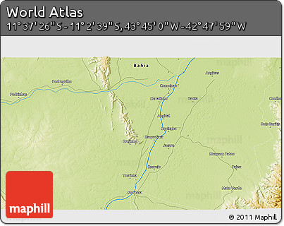 Physical 3D Map of the Area around 11° 20' 3" S, 43° 16' 29" W