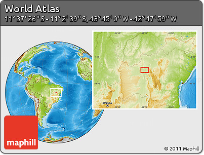 Physical Location Map of the Area around 11° 20' 3" S, 43° 16' 29" W