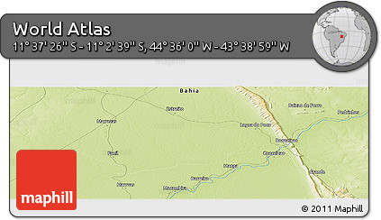 Physical Panoramic Map of the Area around 11° 20' 3" S, 44° 7' 30" W