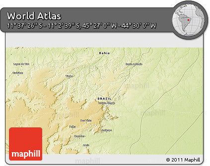Physical 3D Map of the Area around 11° 20' 3" S, 44° 58' 30" W