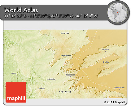 Physical 3D Map of the Area around 11° 20' 3" S, 46° 40' 29" W