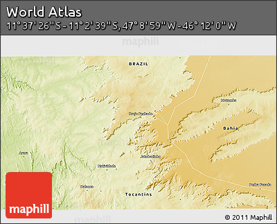 Physical 3D Map of the Area around 11° 20' 3" S, 46° 40' 29" W