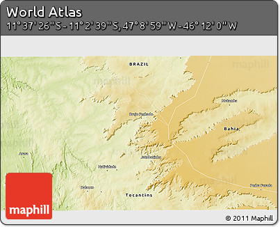Physical 3D Map of the Area around 11° 20' 3" S, 46° 40' 29" W