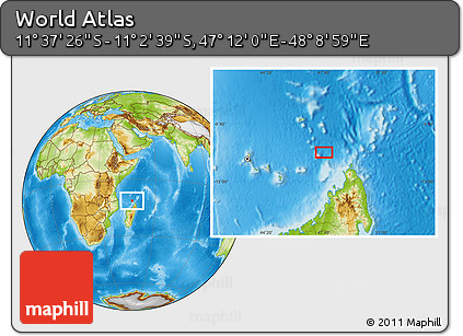 Physical Location Map of the Area around 11° 20' 3" S, 47° 40' 29" E