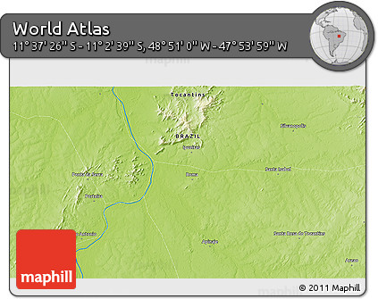 Physical 3D Map of the Area around 11° 20' 3" S, 48° 22' 30" W