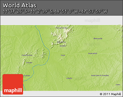 Physical 3D Map of the Area around 11° 20' 3" S, 48° 22' 30" W