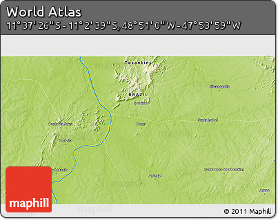 Physical 3D Map of the Area around 11° 20' 3" S, 48° 22' 30" W