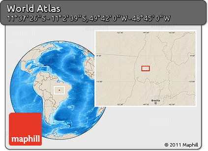 Shaded Relief Location Map of the Area around 11° 20' 3" S, 49° 13' 30" W